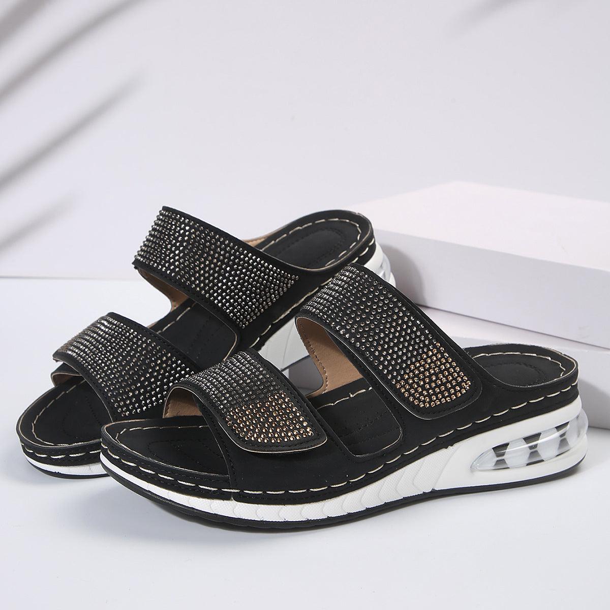 New Air Cushion Wedges Sandals Summer Casual Rhinestone Slides-0-KikiHomeCentre