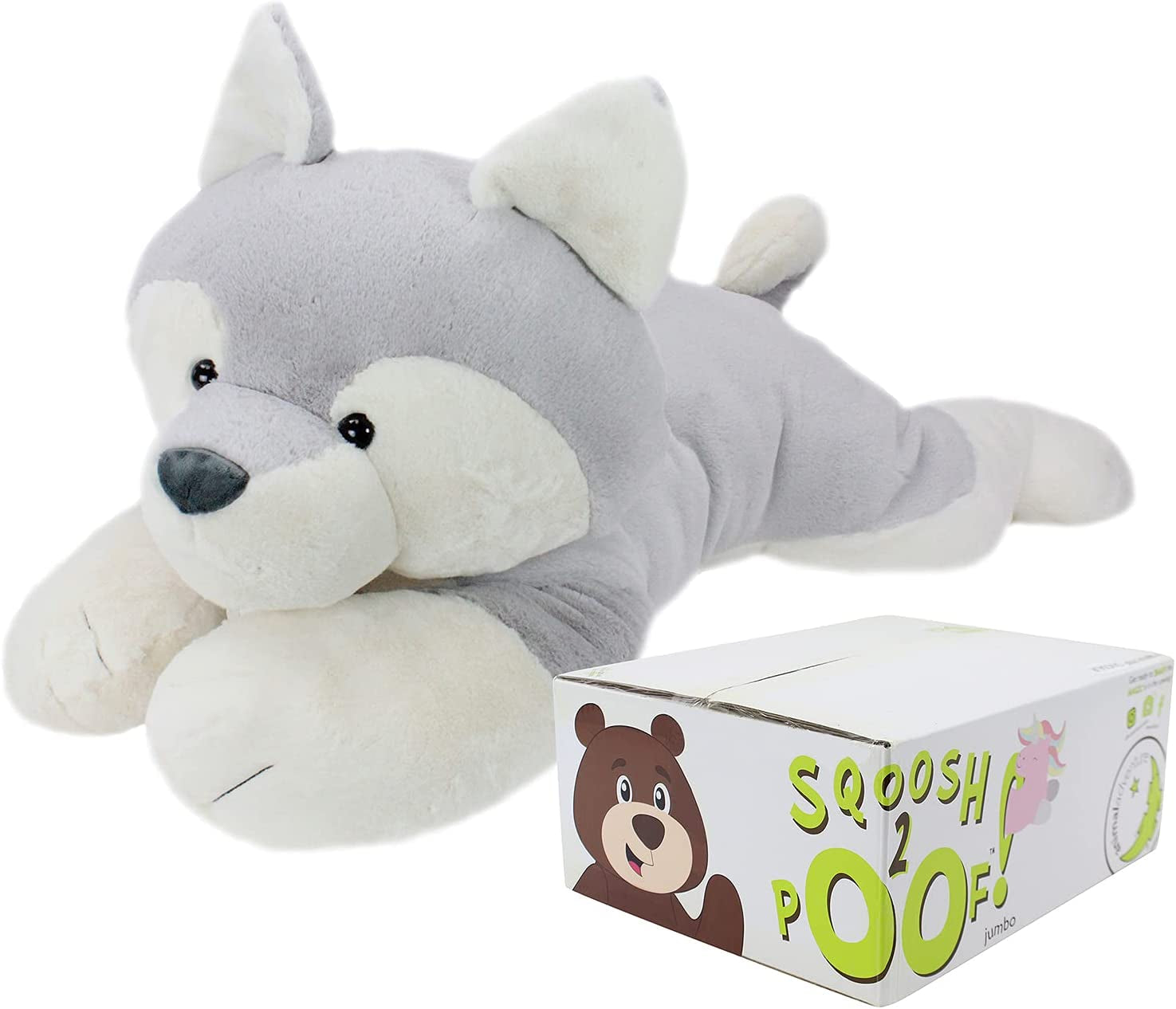 Sqoosh2Poof Giant, Cuddly, Ultra Soft Plush Stuffed Animal with Bonus Interactive Surprise - 44" Husky