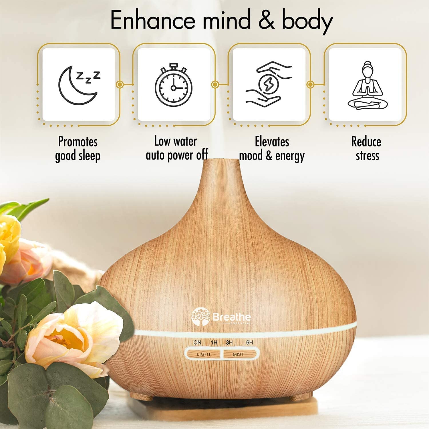 550Ml Diffusers for Essential Oils with Cleaning Kit & Measuring Cup, 18 Hour Runtime, 16 LED Light Settings & Auto Power off (Natural Oak)