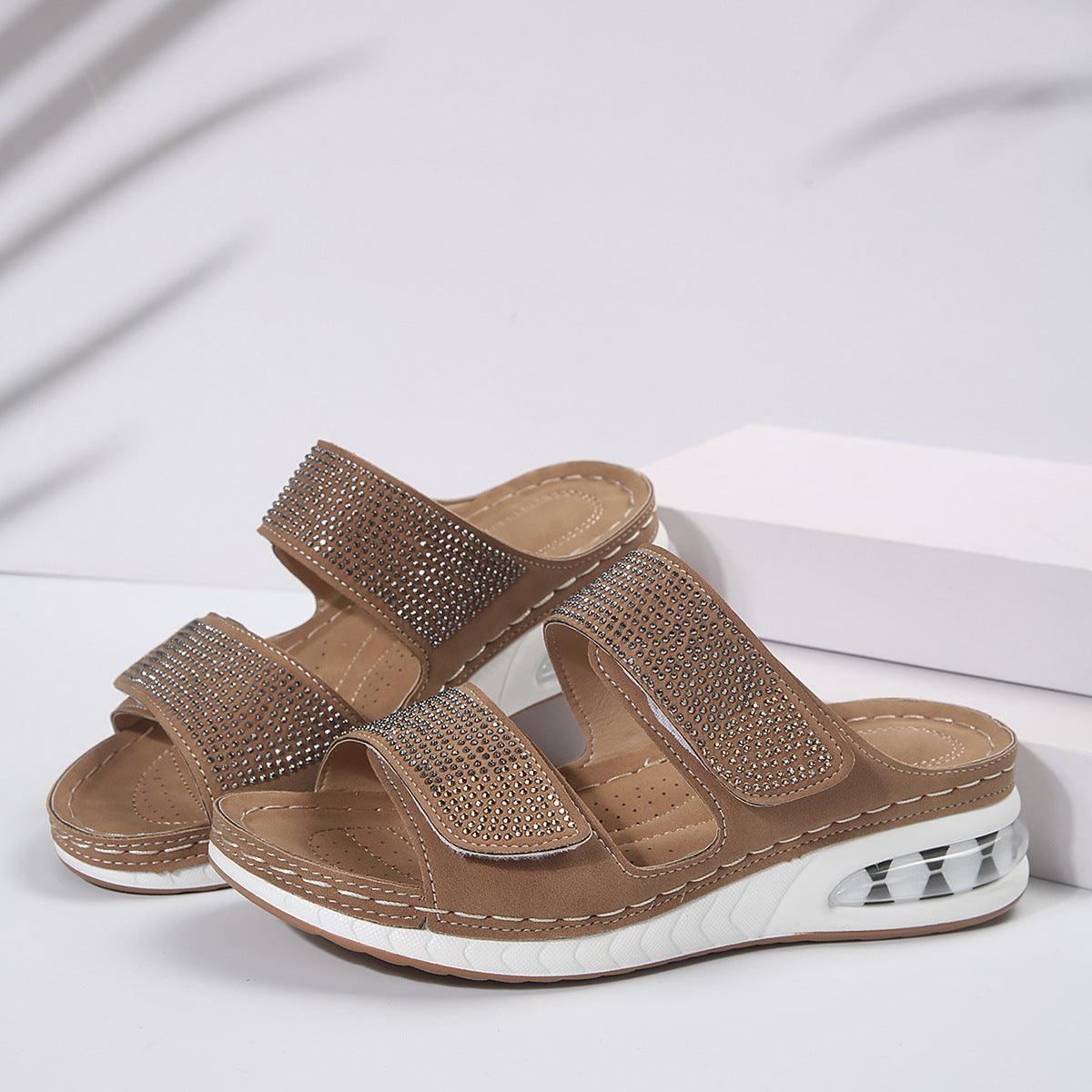 New Air Cushion Wedges Sandals Summer Casual Rhinestone Slides-0-KikiHomeCentre