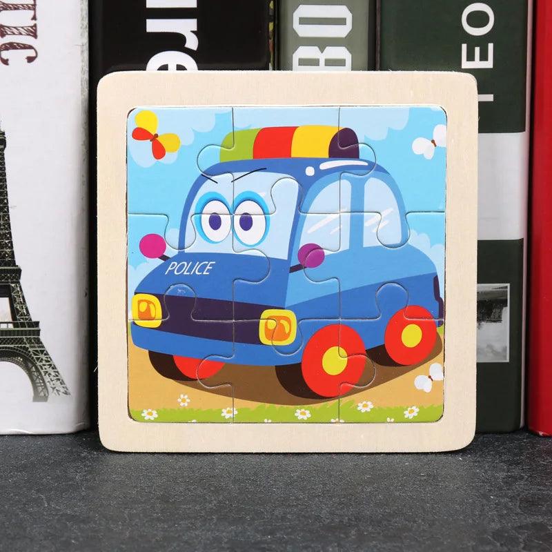 Kids Cartoon Animal Traffic Tangram Wood Puzzle Toys-KikiHomeCentre