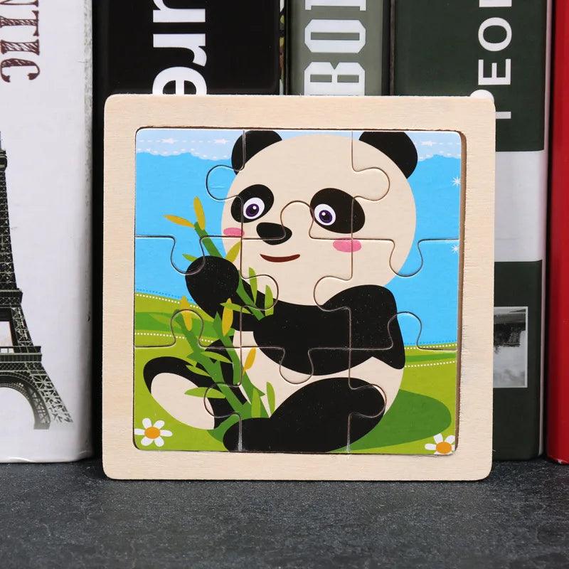 Kids Cartoon Animal Traffic Tangram Wood Puzzle Toys-KikiHomeCentre