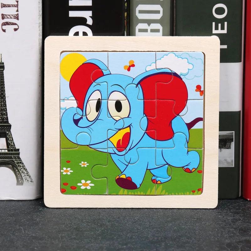 Kids Cartoon Animal Traffic Tangram Wood Puzzle Toys-KikiHomeCentre