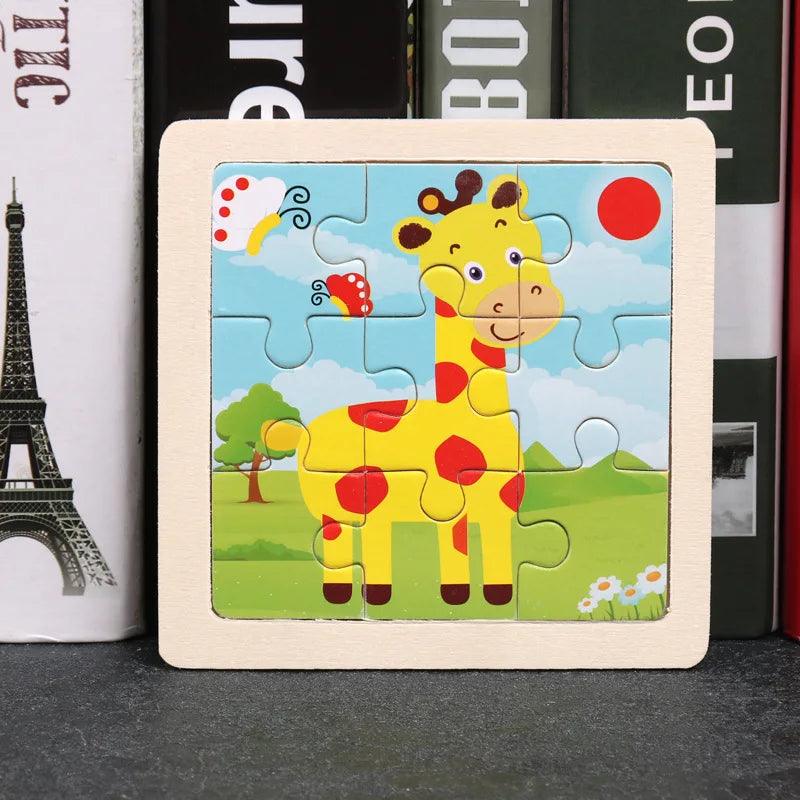 Kids Cartoon Animal Traffic Tangram Wood Puzzle Toys-KikiHomeCentre