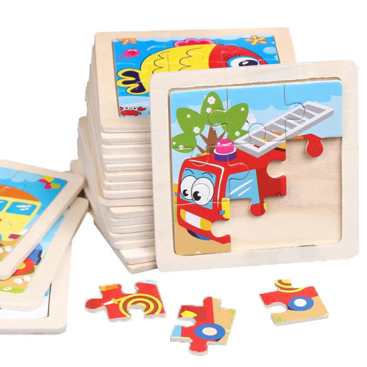 Kids Cartoon Animal Traffic Tangram Wood Puzzle Toys-KikiHomeCentre