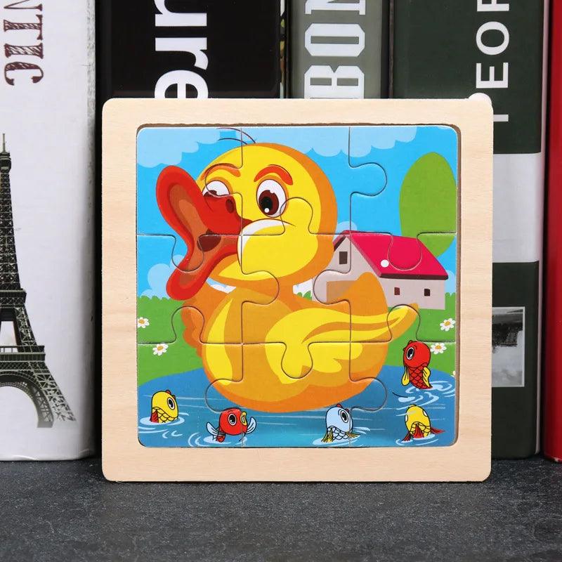 Kids Cartoon Animal Traffic Tangram Wood Puzzle Toys-KikiHomeCentre