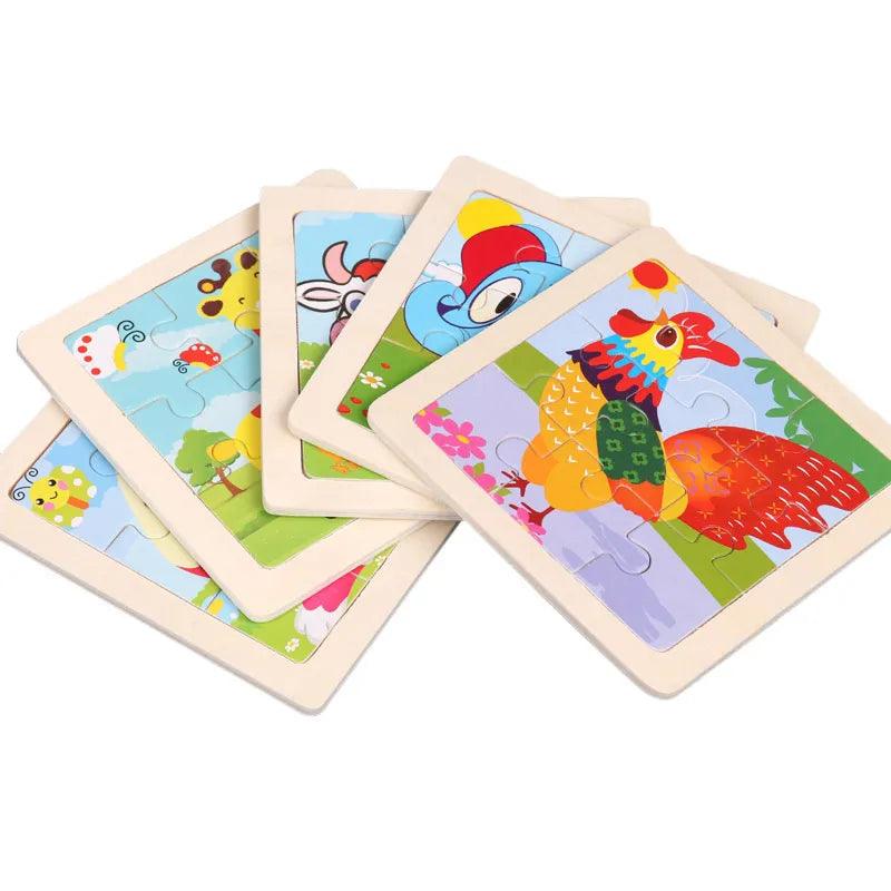 Kids Cartoon Animal Traffic Tangram Wood Puzzle Toys-KikiHomeCentre