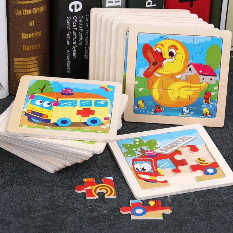 Kids Cartoon Animal Traffic Tangram Wood Puzzle Toys-KikiHomeCentre