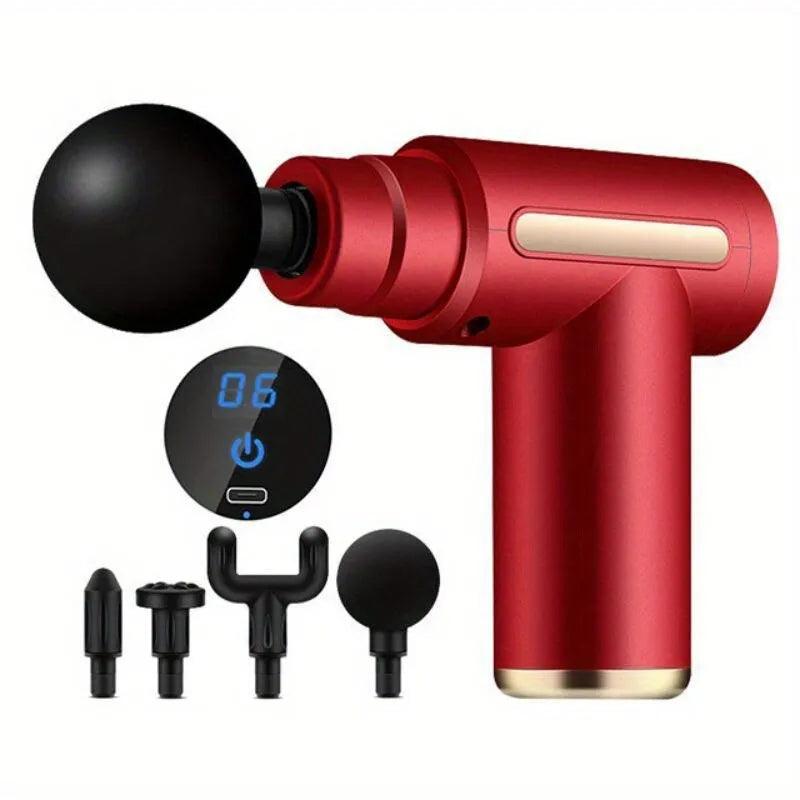 Portable Fascial Massage Gun Electric Percussion Pistol Massager Body Relaxation With LED Touch Screen 4Replaceable Massage Head-KikiHomeCentre