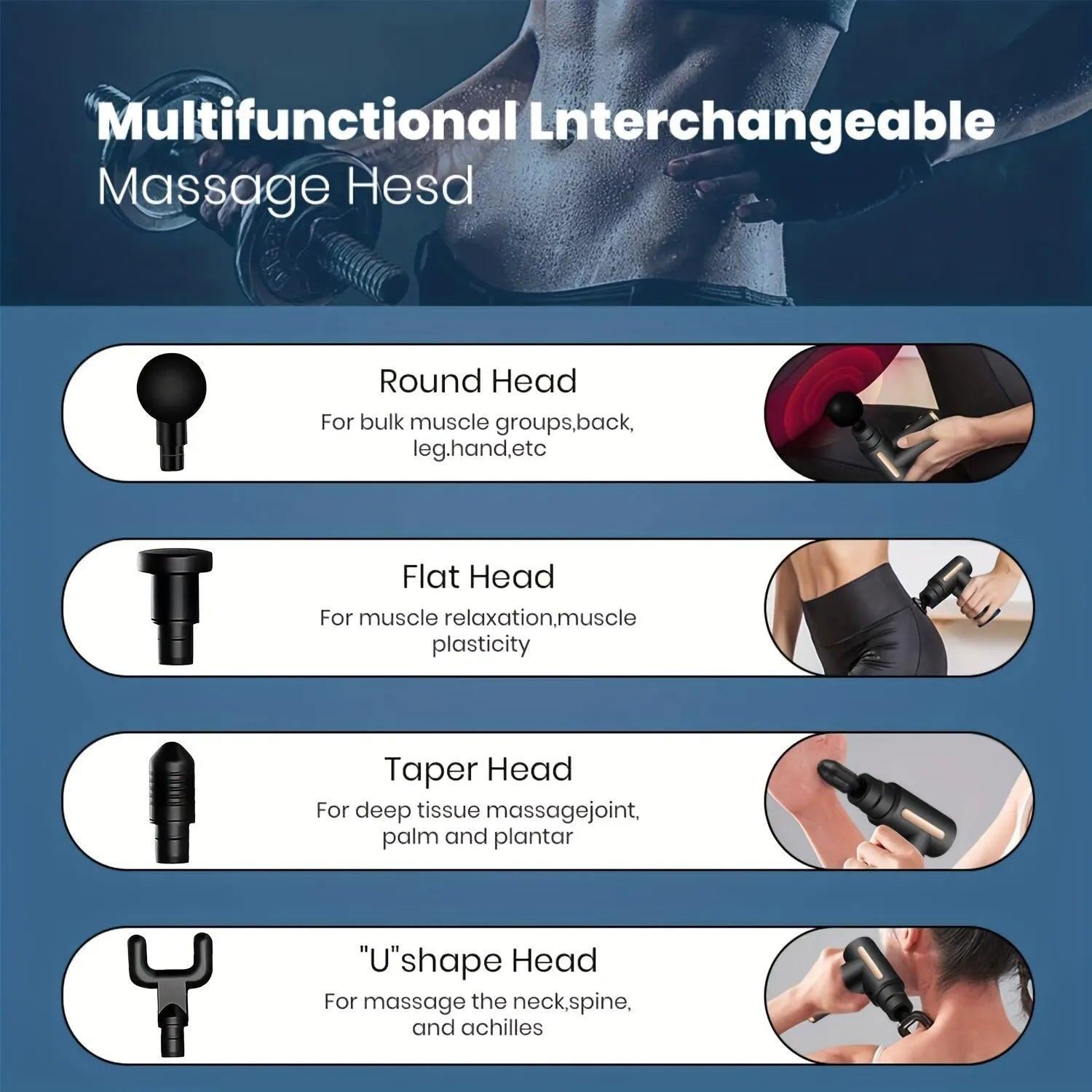 Portable Fascial Massage Gun Electric Percussion Pistol Massager Body Relaxation With LED Touch Screen 4Replaceable Massage Head-KikiHomeCentre