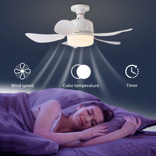 Socket Fan Light with Remote  Ceiling Fan with 3-Speeds, Cordless Light Socket Fan