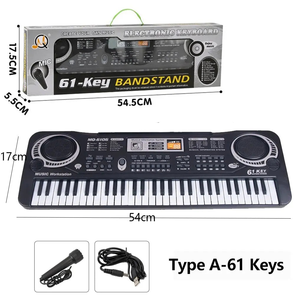 Kids Electronic Piano Keyboard Portable 61 / 37 Keys Organ with Microphone Education Toys Musical Instrument Gift for Child Begi-KikiHomeCentre