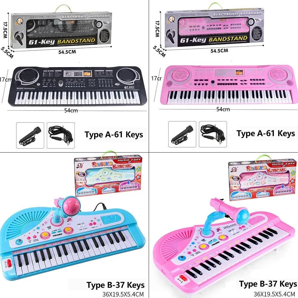 Kids Electronic Piano Keyboard Portable 61 / 37 Keys Organ with Microphone Education Toys Musical Instrument Gift for Child Begi-KikiHomeCentre