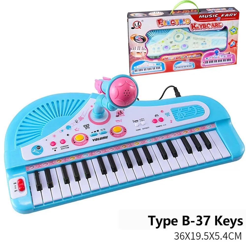 Kids Electronic Piano Keyboard Portable 61 / 37 Keys Organ with Microphone Education Toys Musical Instrument Gift for Child Begi-KikiHomeCentre