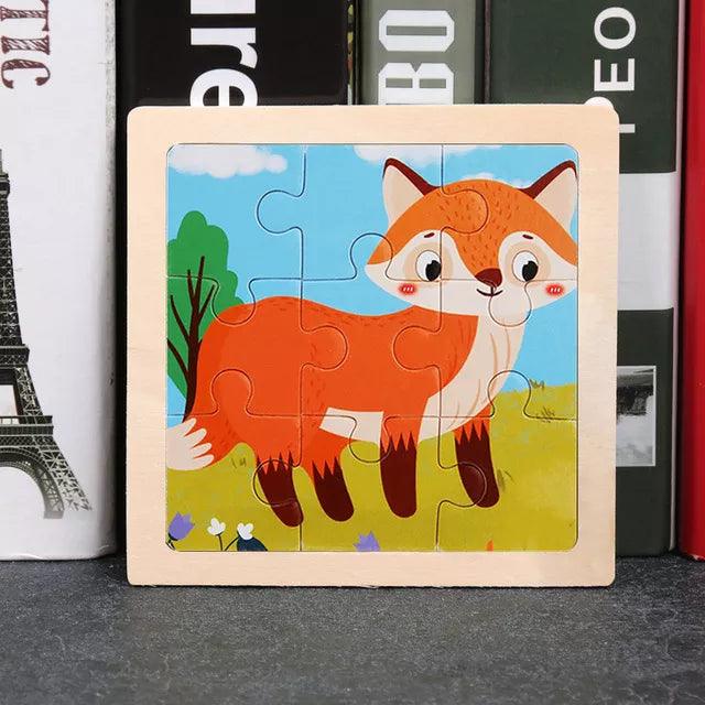 Kids Cartoon Animal Traffic Tangram Wood Puzzle Toys-KikiHomeCentre