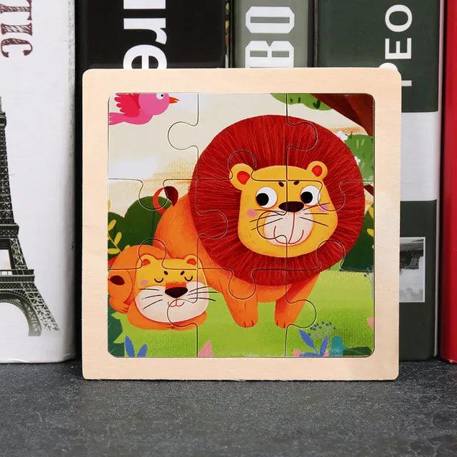 Kids Cartoon Animal Traffic Tangram Wood Puzzle Toys-KikiHomeCentre