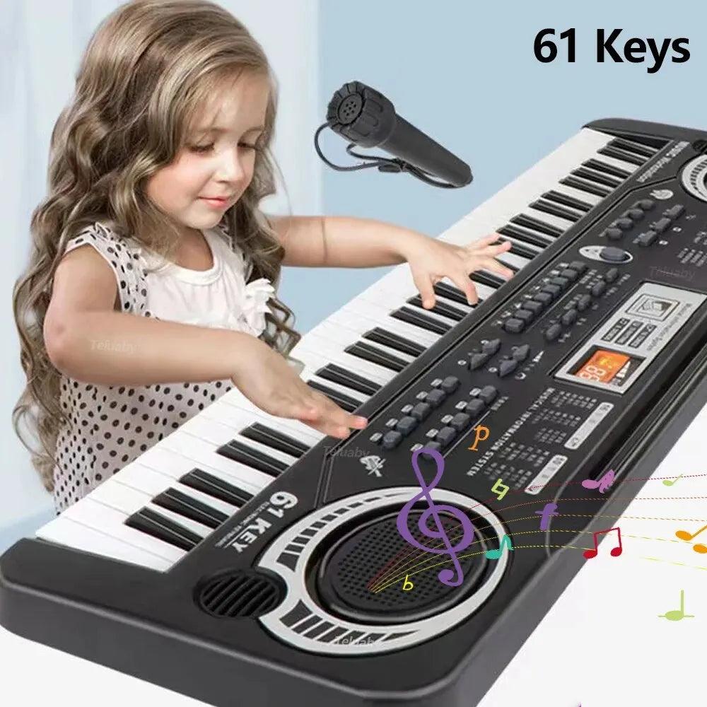 Kids Electronic Piano Keyboard Portable 61 / 37 Keys Organ with Microphone Education Toys Musical Instrument Gift for Child Begi-KikiHomeCentre