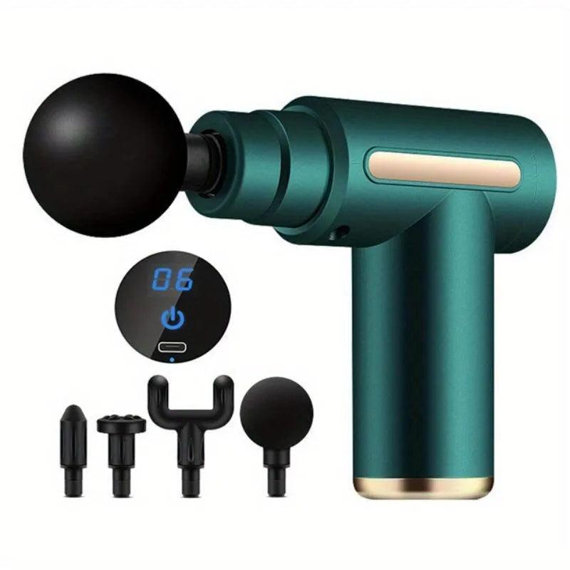 Portable Fascial Massage Gun Electric Percussion Pistol Massager Body Relaxation With LED Touch Screen 4Replaceable Massage Head-KikiHomeCentre