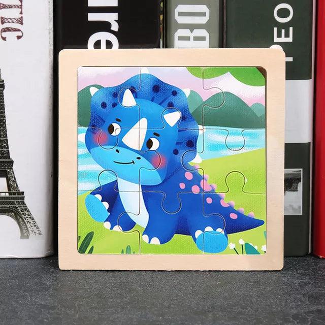 Kids Cartoon Animal Traffic Tangram Wood Puzzle Toys-KikiHomeCentre