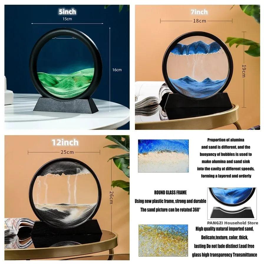 Home 3D Moving Sand Art Picture Round Glass-KikiHomeCentre