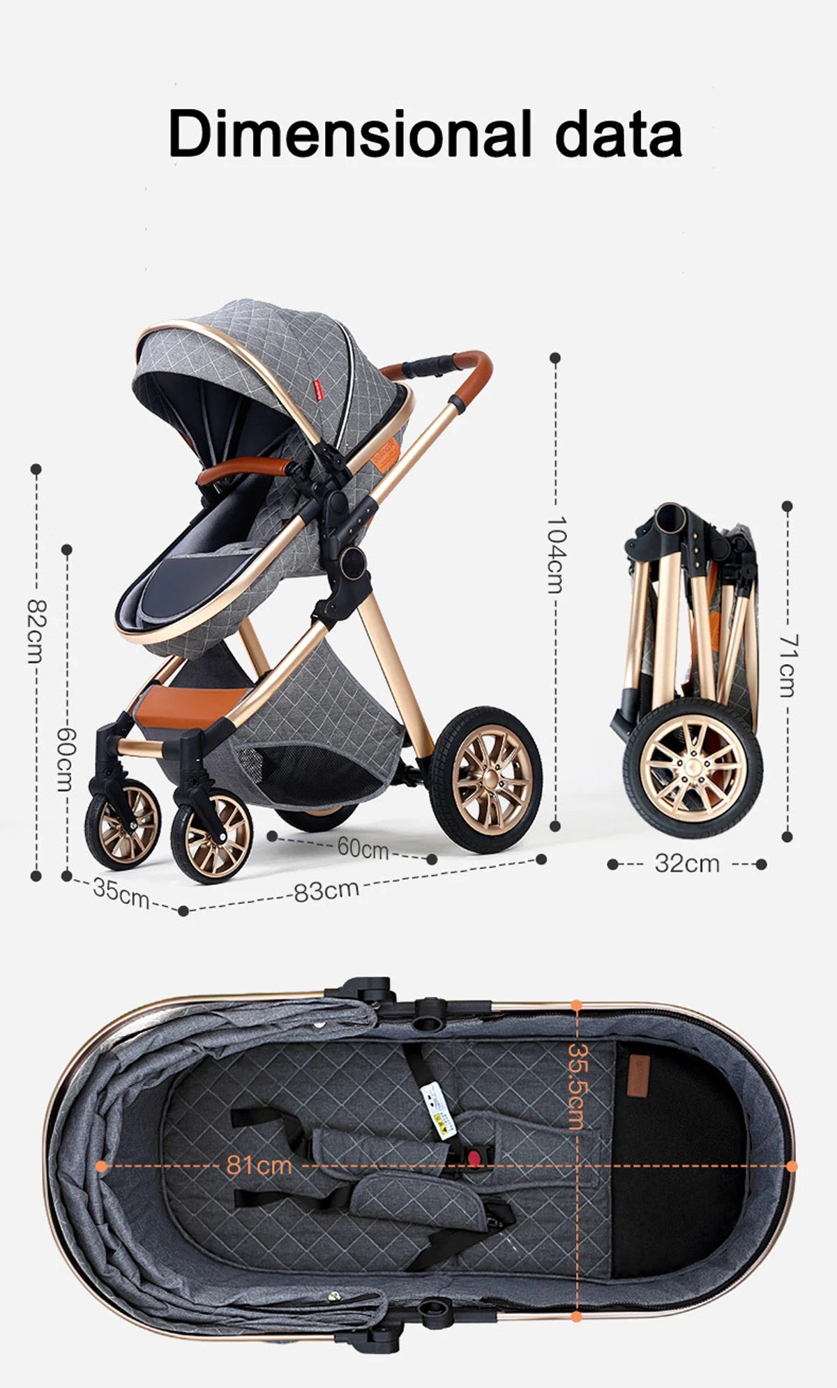 Luxury Baby Stroller 2 in 1 Foldable Stroller High landscape Newborn Baby