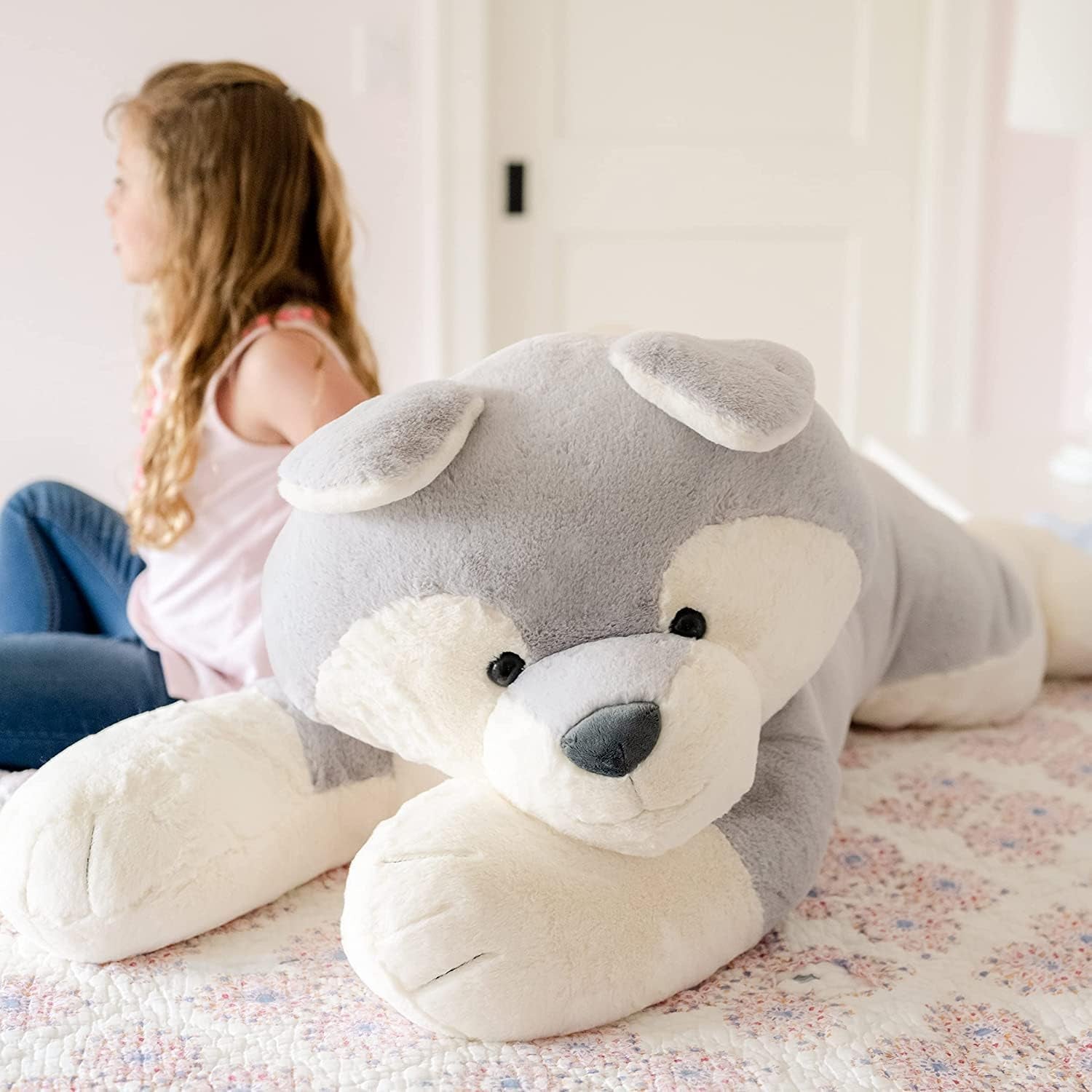 Sqoosh2Poof Giant, Cuddly, Ultra Soft Plush Stuffed Animal with Bonus Interactive Surprise - 44" Husky