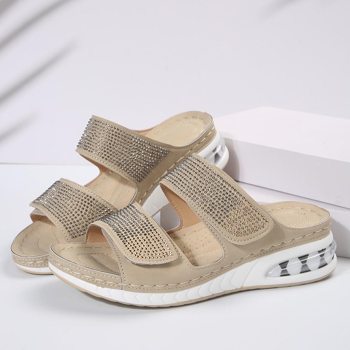 New Air Cushion Wedges Sandals Summer Casual Rhinestone Slides-0-KikiHomeCentre