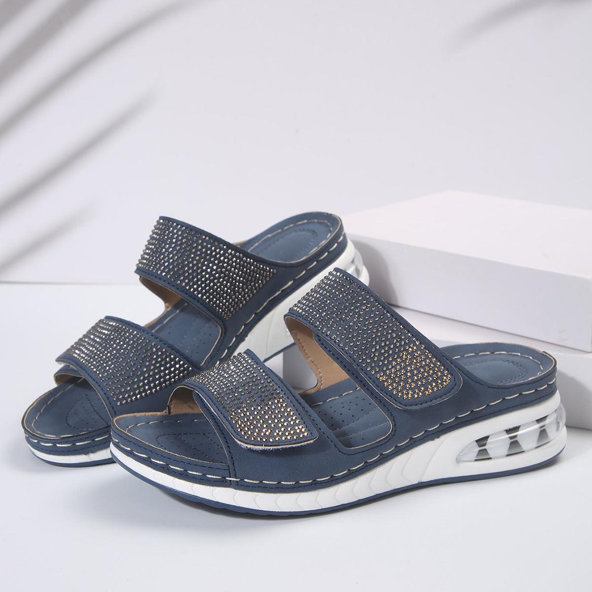 New Air Cushion Wedges Sandals Summer Casual Rhinestone Slides-0-KikiHomeCentre