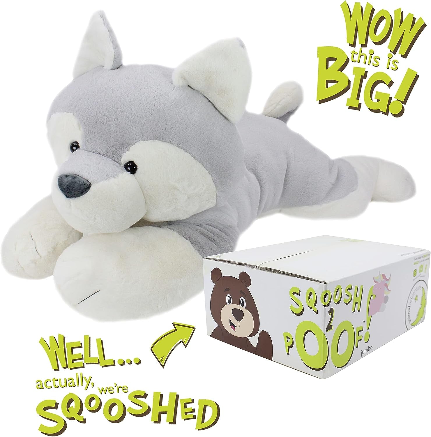 Sqoosh2Poof Giant, Cuddly, Ultra Soft Plush Stuffed Animal with Bonus Interactive Surprise - 44" Husky