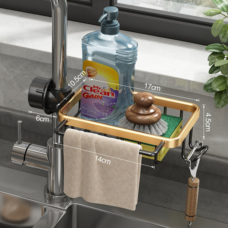 Aluminum Sink Drain Rack Sponge Storage Faucet Drainer Shelf Bathroom Accessories, Kitchen-KikiHomeCentre